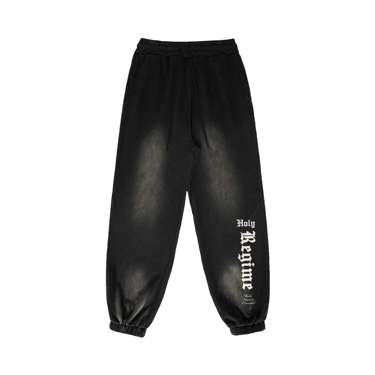 baggy sweatpants, faith-based clothing, Holy Regime, Make Heaven Crowded, Christian apparel, heavyweight sweatpants, Christian clothing brand, faith-inspired fashion.