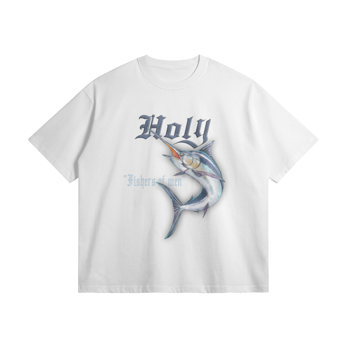 oversized t-shirt, faith-based clothing, Holy Fishers, Christian apparel, Matthew 4:19, Fishers of men, biblical inspiration, heavyweight t-shirt, Christian clothing brand, evangelism, faith-inspired fashion, Holy Regime, make heaven crowded