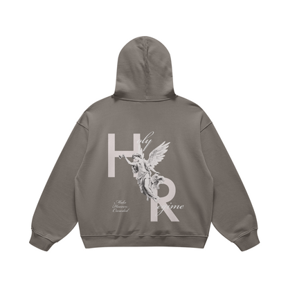 oversized hoodie, faith-based clothing, Holy Regime, angel, trumpet, Make Heaven Crowded, Christian apparel, heavyweight hoodie, Christian clothing brand, faith-inspired fashion, evangelism, spreading the gospel.