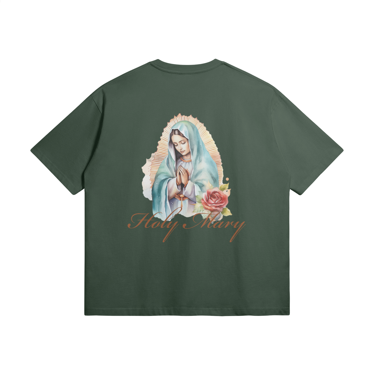 oversized t-shirt, faith-based clothing, Holy Regime, Mary, Sacred Heart, Christian apparel, heavyweight t-shirt, Christian clothing brand, faith-inspired fashion, devotion, Blessed Mother, Holy Regime, Make Heaven Crowded