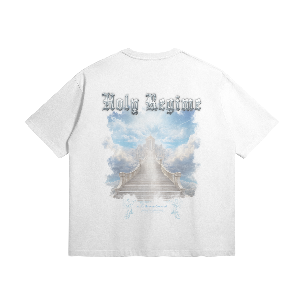 <div> <p>oversized t-shirt, faith-based clothing, Holy Regime, Heaven's gates, Make Heaven Crowded, Christian apparel, heavyweight t-shirt, Christian clothing brand, faith-inspired fashion, evangelism, spreading the gospel, divine promise